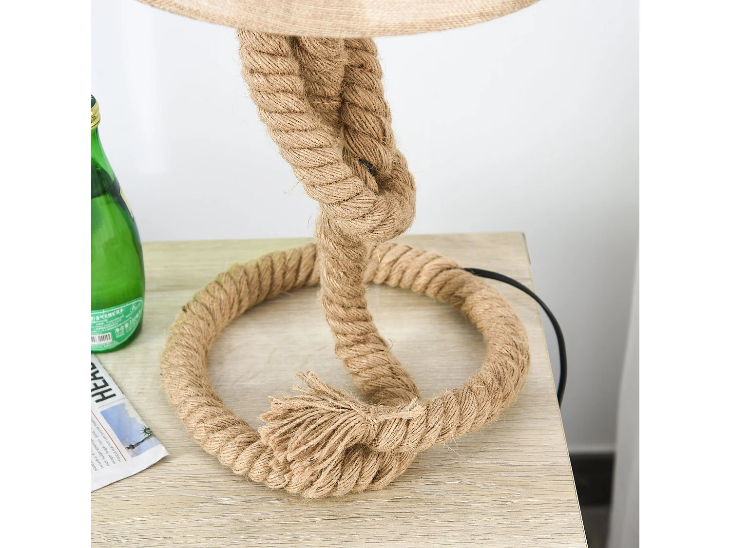 Virepa 48cm Nautical Table Lamp Stainless Steel Frame Rope Wrapped Beige Fabric Shade