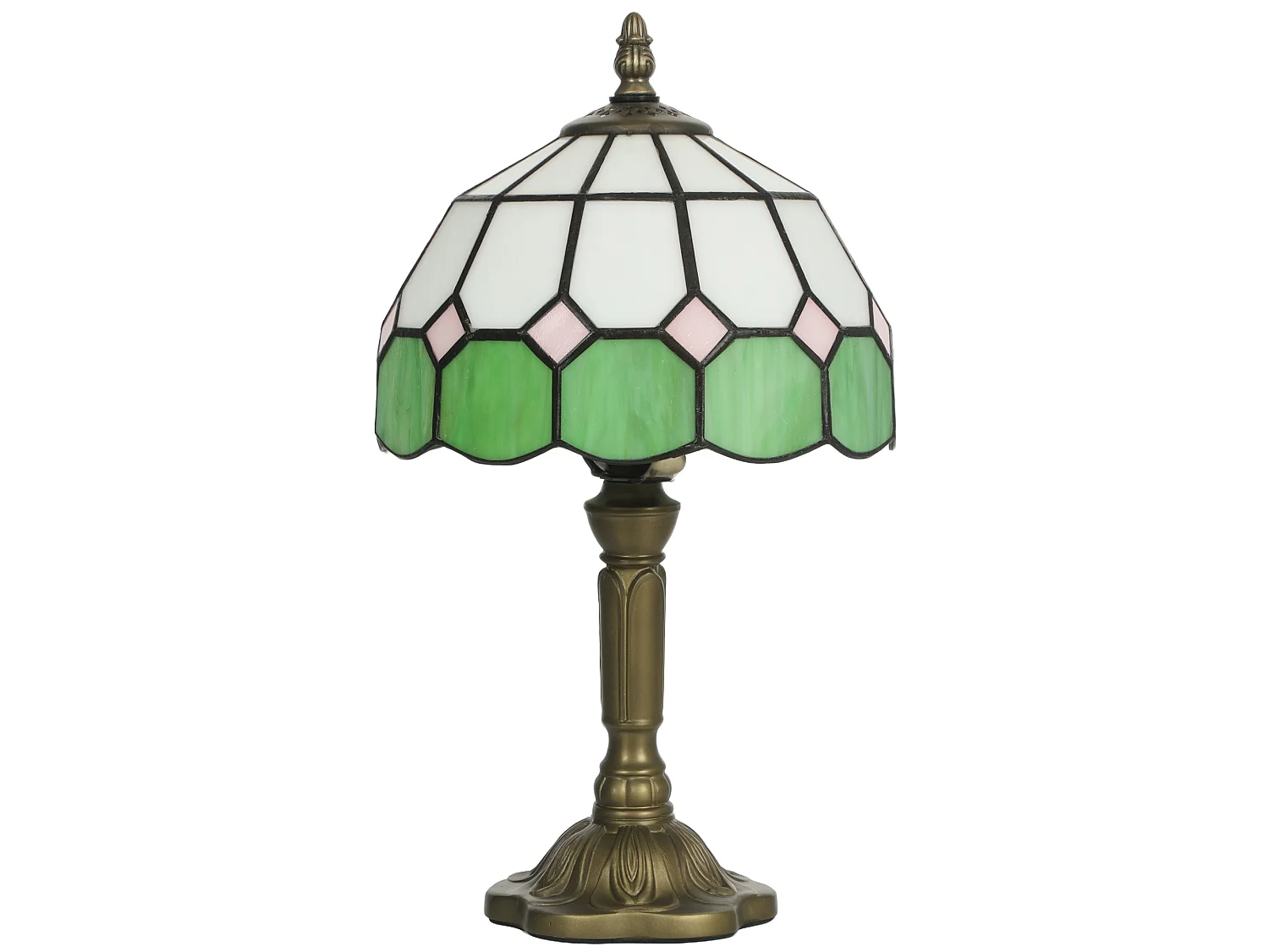 Surosu Handmade Art Deco Table Lamp Stained Glass White and Green Bronze Base