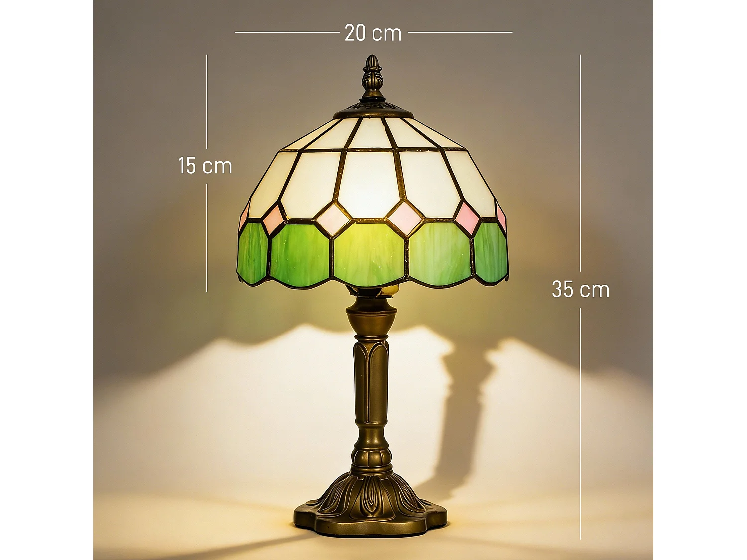 Surosu Handmade Art Deco Table Lamp Stained Glass White and Green Bronze Base