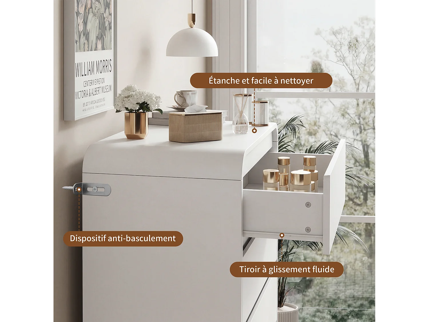 Commode basse pour chambre à coucher, pour adultes, 5 tiroirs, blanche, en bois avec éclairage LED, meuble de rangement pour entrée, 73x40x110 cm