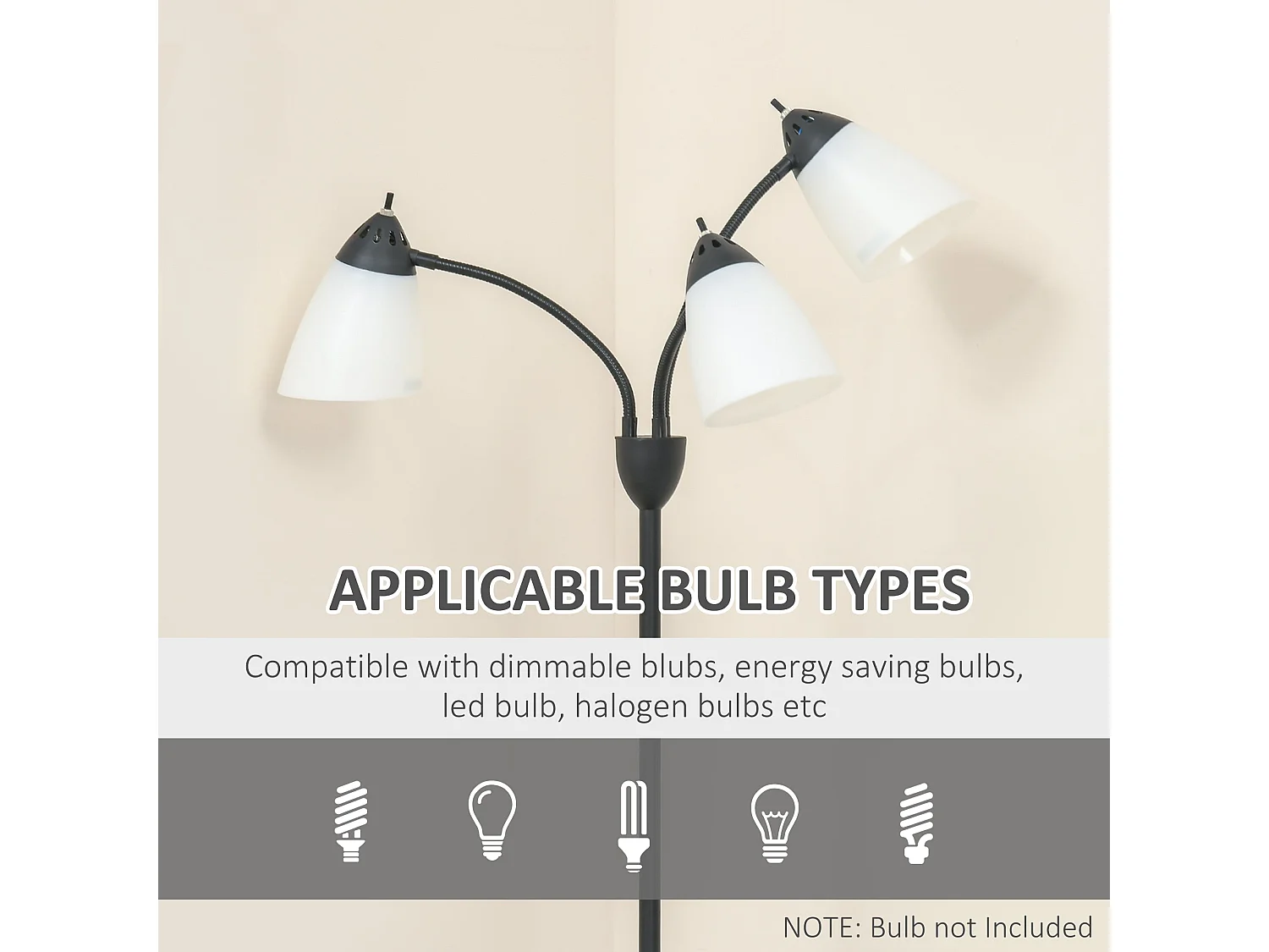 Diyoni Black Metal Arc Tree Floor Lamp 155cm with 3 Adjustable Rotating E27 Lights
