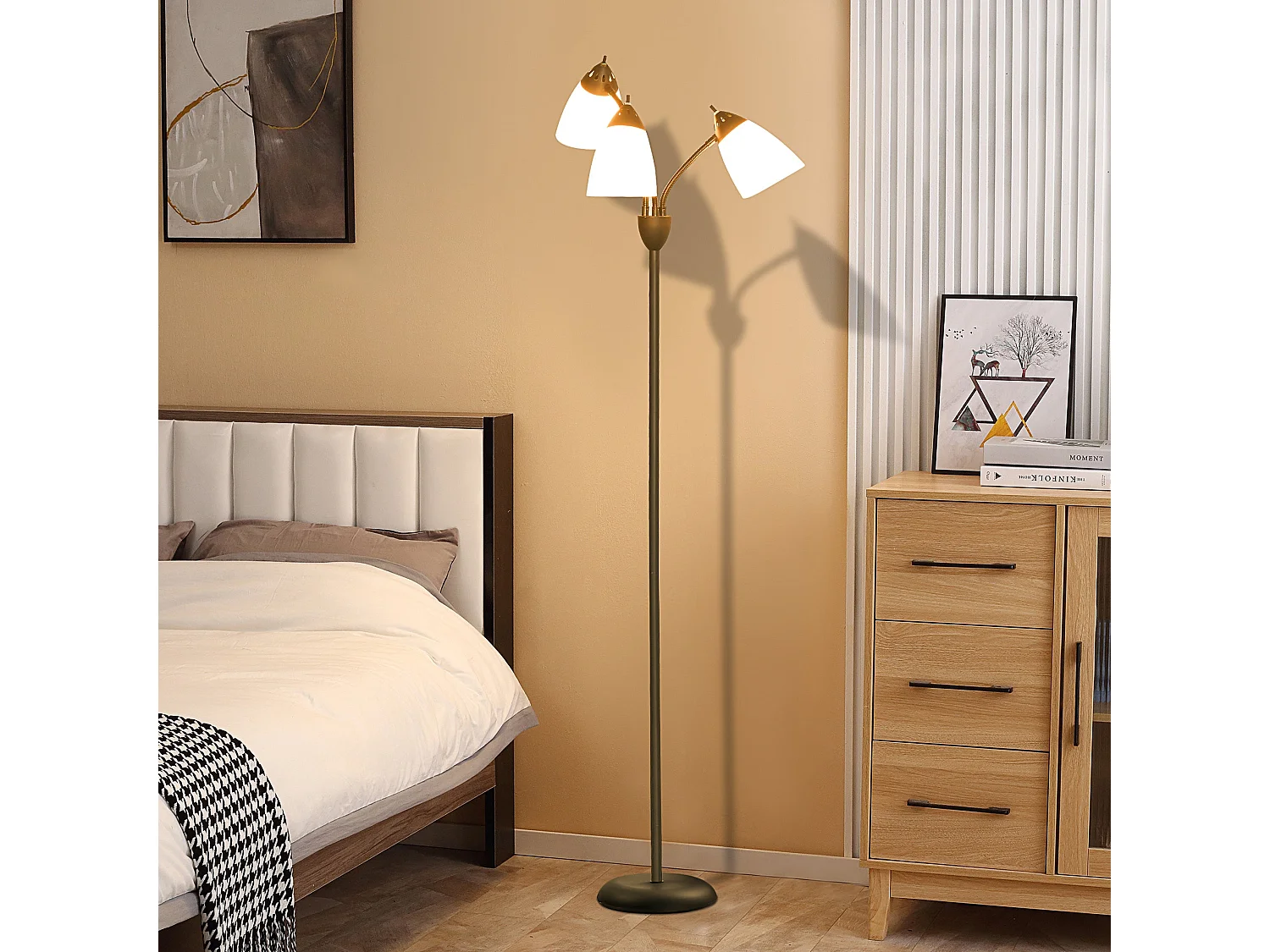Diyoni Black Metal Arc Tree Floor Lamp 155cm with 3 Adjustable Rotating E27 Lights