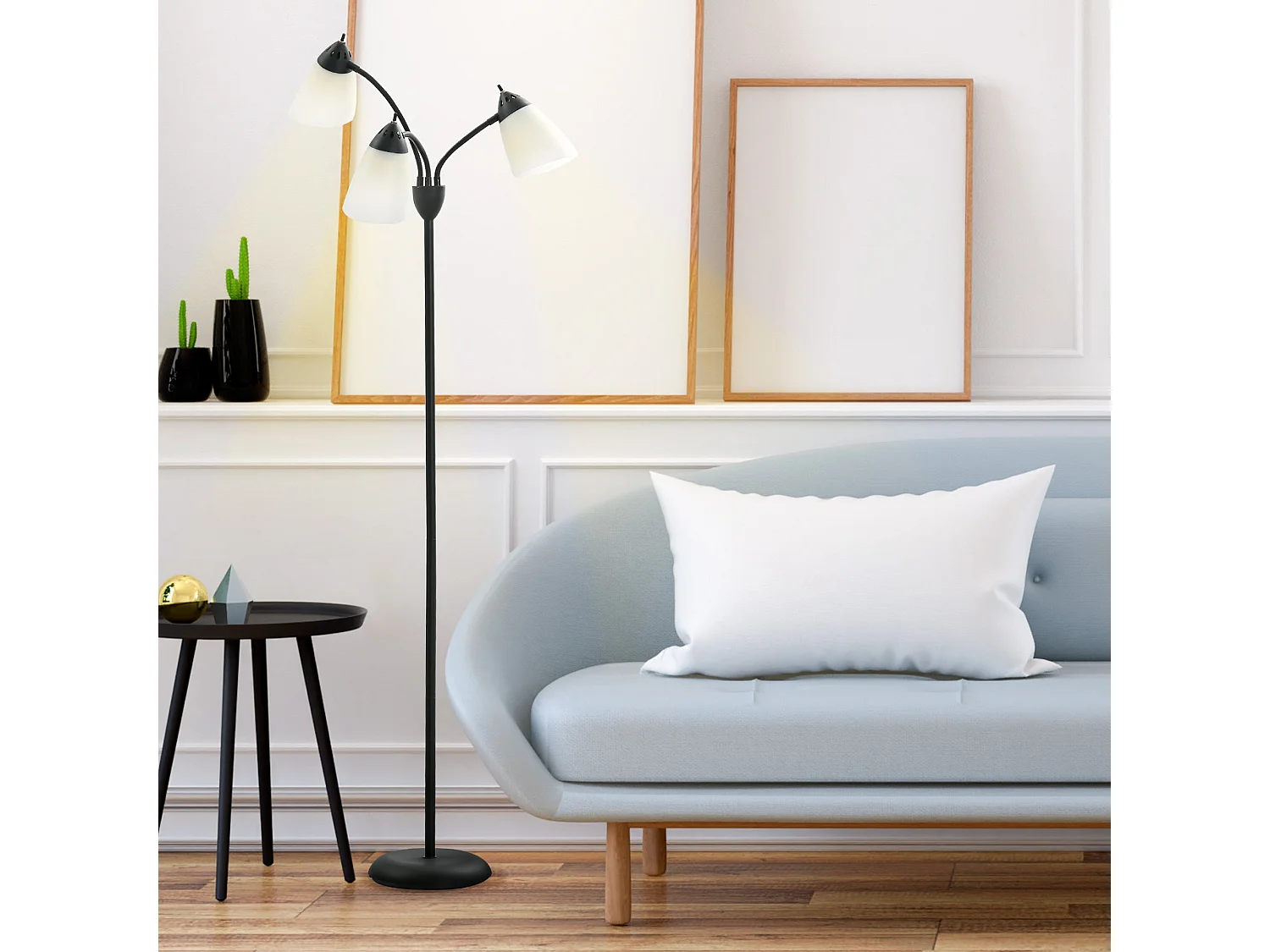 Diyoni Black Metal Arc Tree Floor Lamp 155cm with 3 Adjustable Rotating E27 Lights