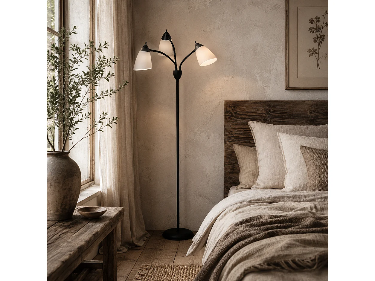 Diyoni Black Metal Arc Tree Floor Lamp 155cm with 3 Adjustable Rotating E27 Lights
