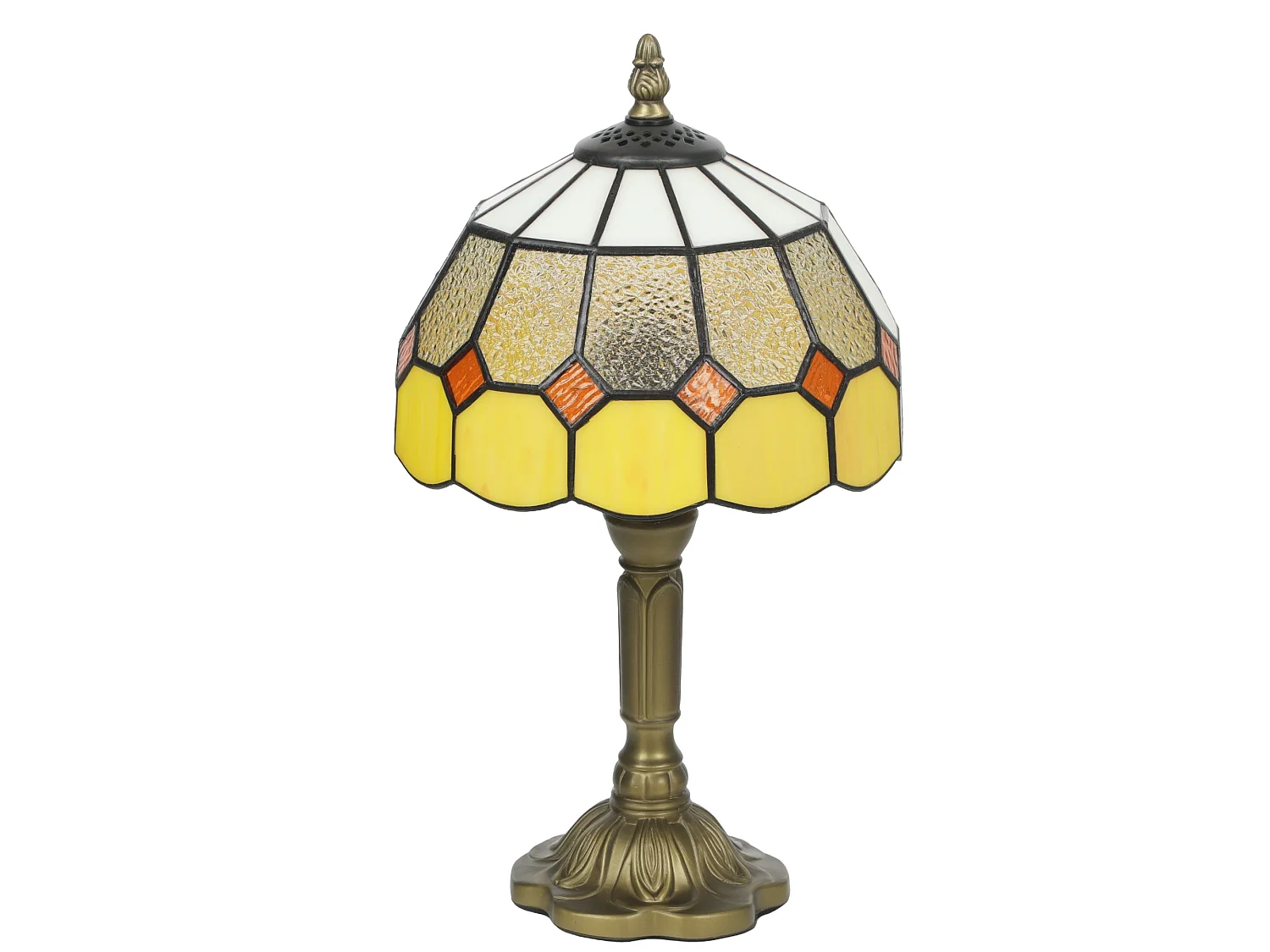 Sevini Handmade Art Deco Glass Table Lamp Yellow Orange Stained Glass Bronze Base