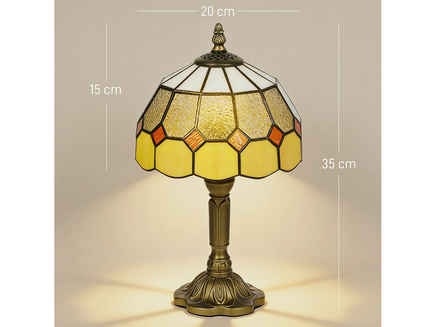 Sevini Handmade Art Deco Glass Table Lamp Yellow Orange Stained Glass Bronze Base