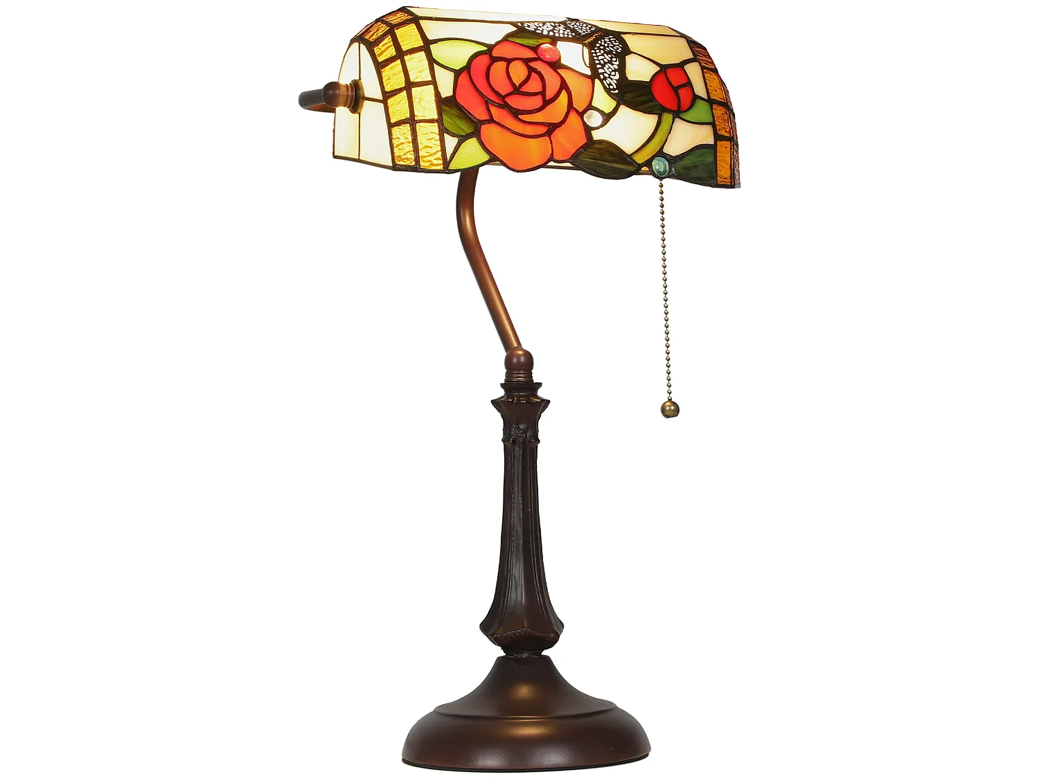 Vimoro Vael Tiffany Style Rose and Butterfly Table Lamp Multicolour Glass Bronze Tone Base