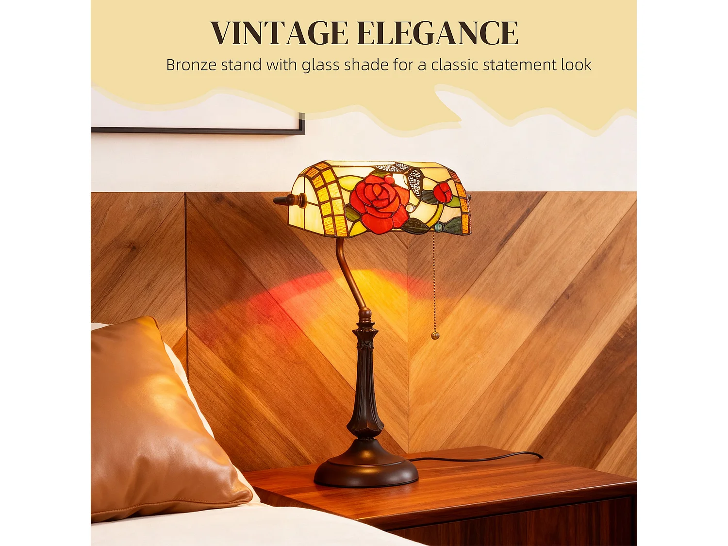 Vimoro Vael Tiffany Style Rose and Butterfly Table Lamp Multicolour Glass Bronze Tone Base