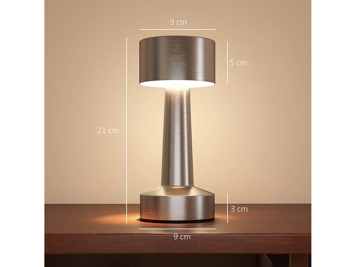 Dova Silver Cordless Touch LED Table Lamp Rechargeable Battery 3 Colour Modes