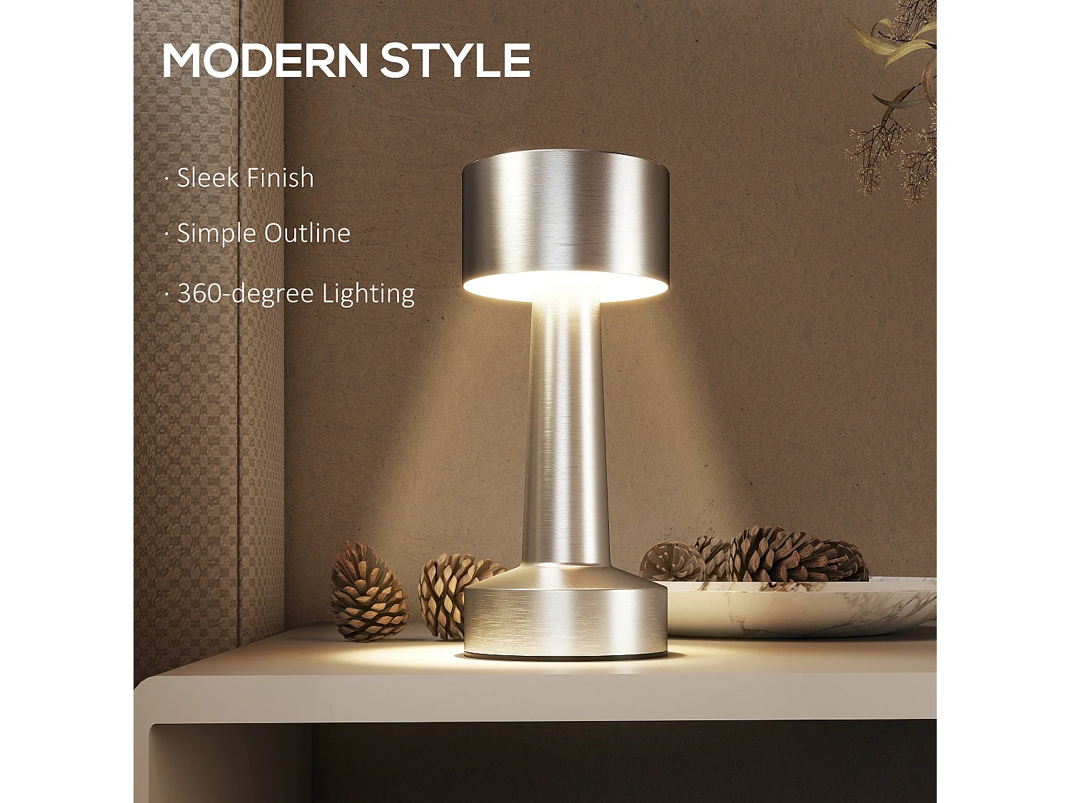 Dova Silver Cordless Touch LED Table Lamp Rechargeable Battery 3 Colour Modes