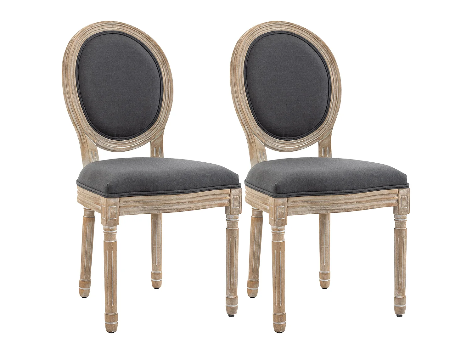 Brazzi Solid Rubberwood Grey French Style Dining Chairs Set of 2