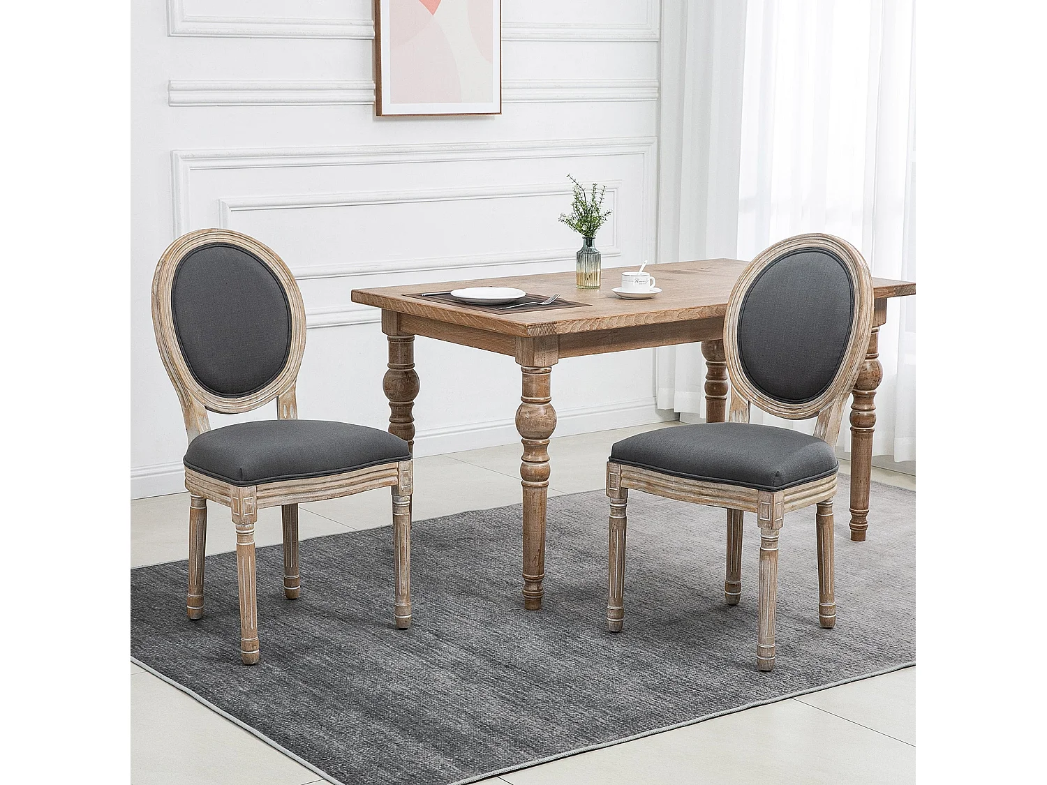 Brazzi Solid Rubberwood Grey French Style Dining Chairs Set of 2