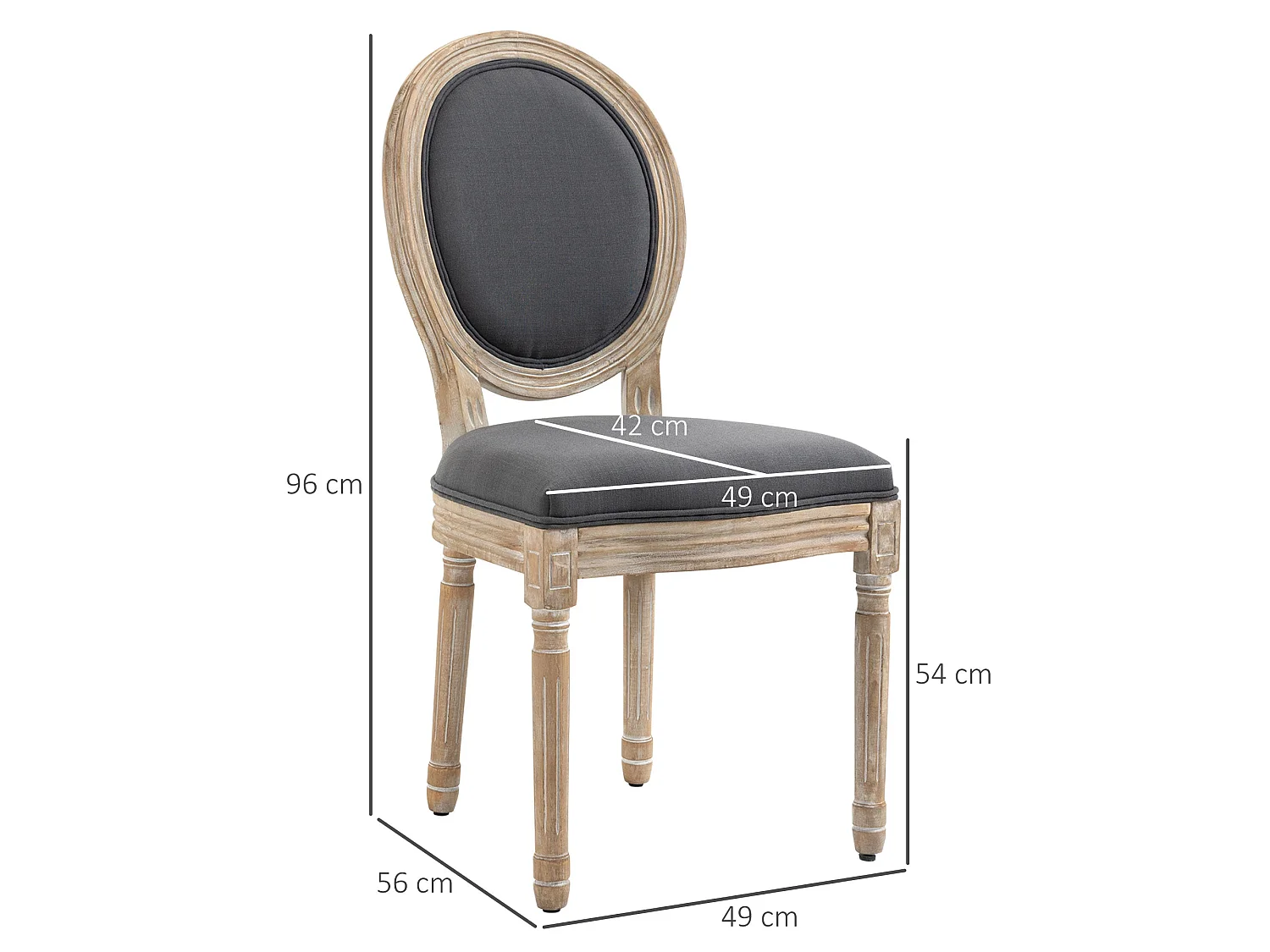 Brazzi Solid Rubberwood Grey French Style Dining Chairs Set of 2