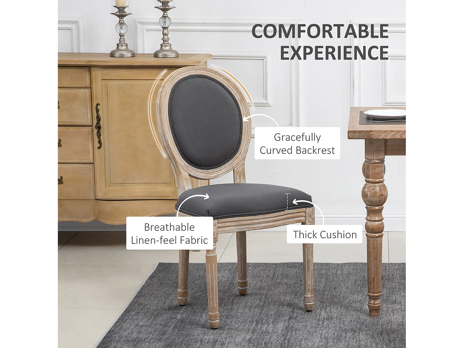 Brazzi Solid Rubberwood Grey French Style Dining Chairs Set of 2