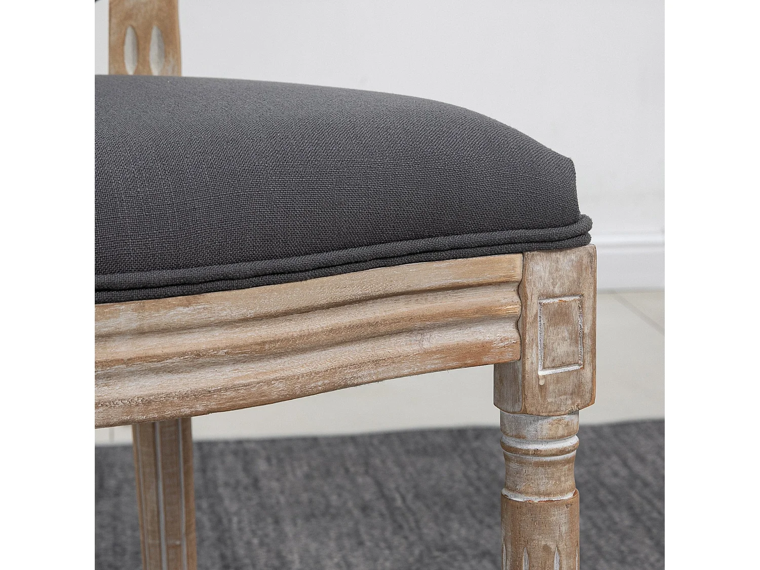 Brazzi Solid Rubberwood Grey French Style Dining Chairs Set of 2