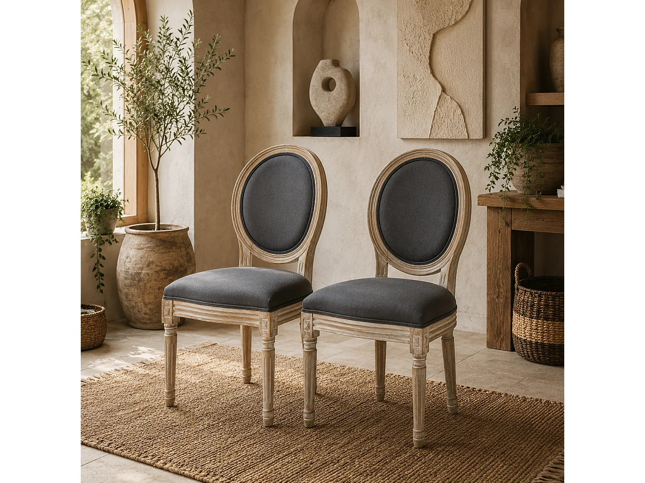 Brazzi Solid Rubberwood Grey French Style Dining Chairs Set of 2