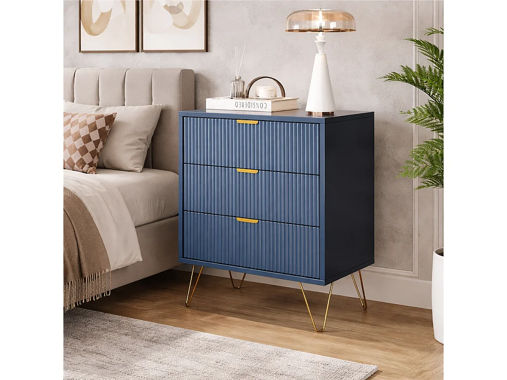 Commode 3 tiroirs, Meuble de Rangement en Bois, Commode Chambre, Tables de Chevet, Armoire de Rangement pour Chambre, Salon et Entrée, 60x40x70cm