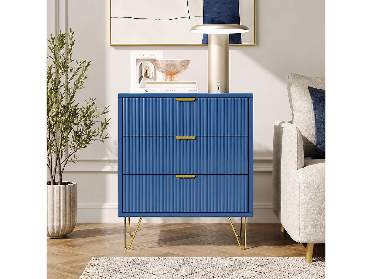 Commode 3 tiroirs, Meuble de Rangement en Bois, Commode Chambre, Tables de Chevet, Armoire de Rangement pour Chambre, Salon et Entrée, 60x40x70cm