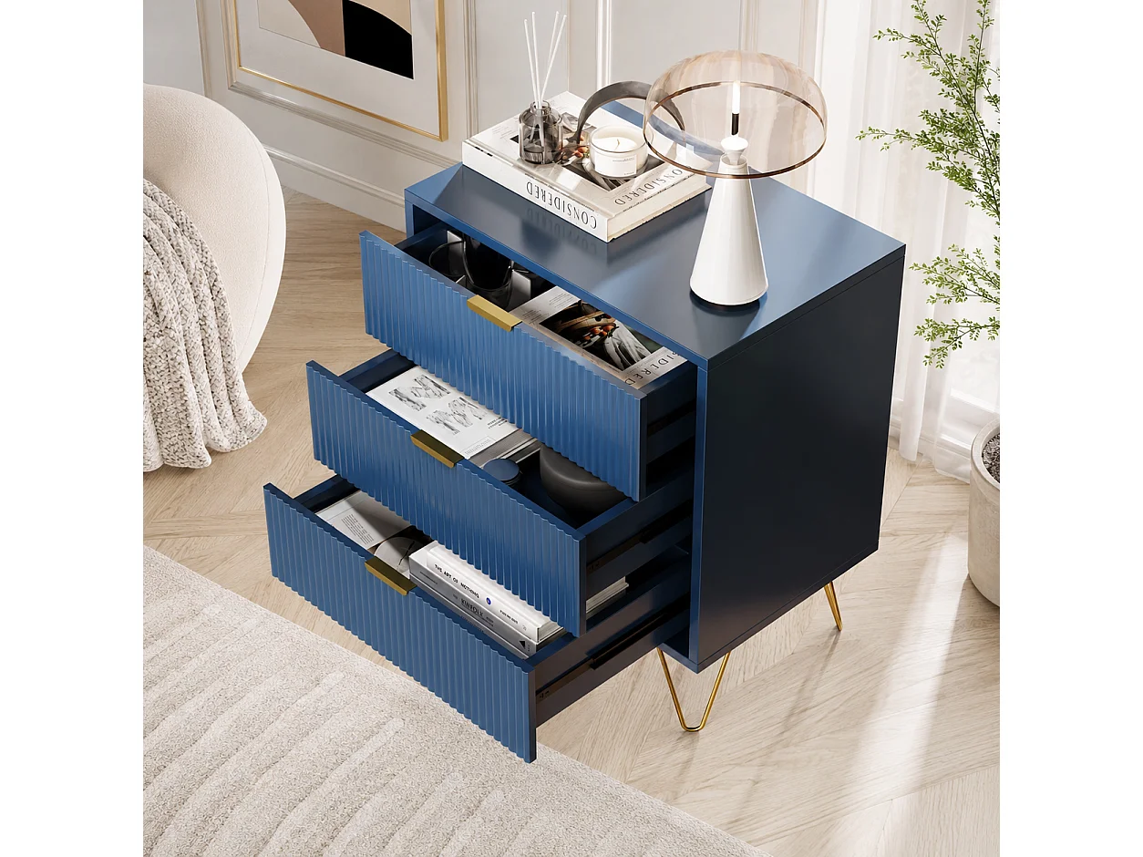 Commode 3 tiroirs, Meuble de Rangement en Bois, Commode Chambre, Tables de Chevet, Armoire de Rangement pour Chambre, Salon et Entrée, 60x40x70cm