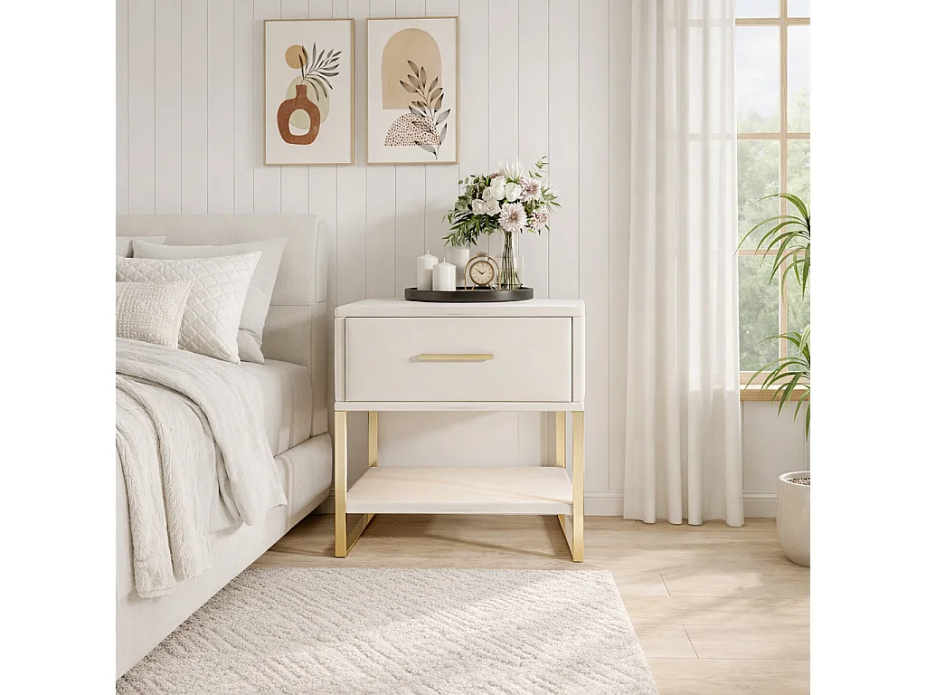Ensemble de 2 Tables de Chevet, Table de Chevet rembourrée avec tiroir et Rangement, Convient pour Salon, Chambre, Bureau, 40x31x50 cm, Velours Beige