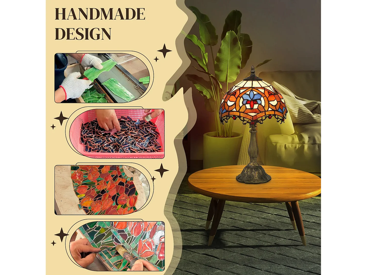 Capitti Multicoloured Stained Glass Table Lamp with Zinc Alloy Base