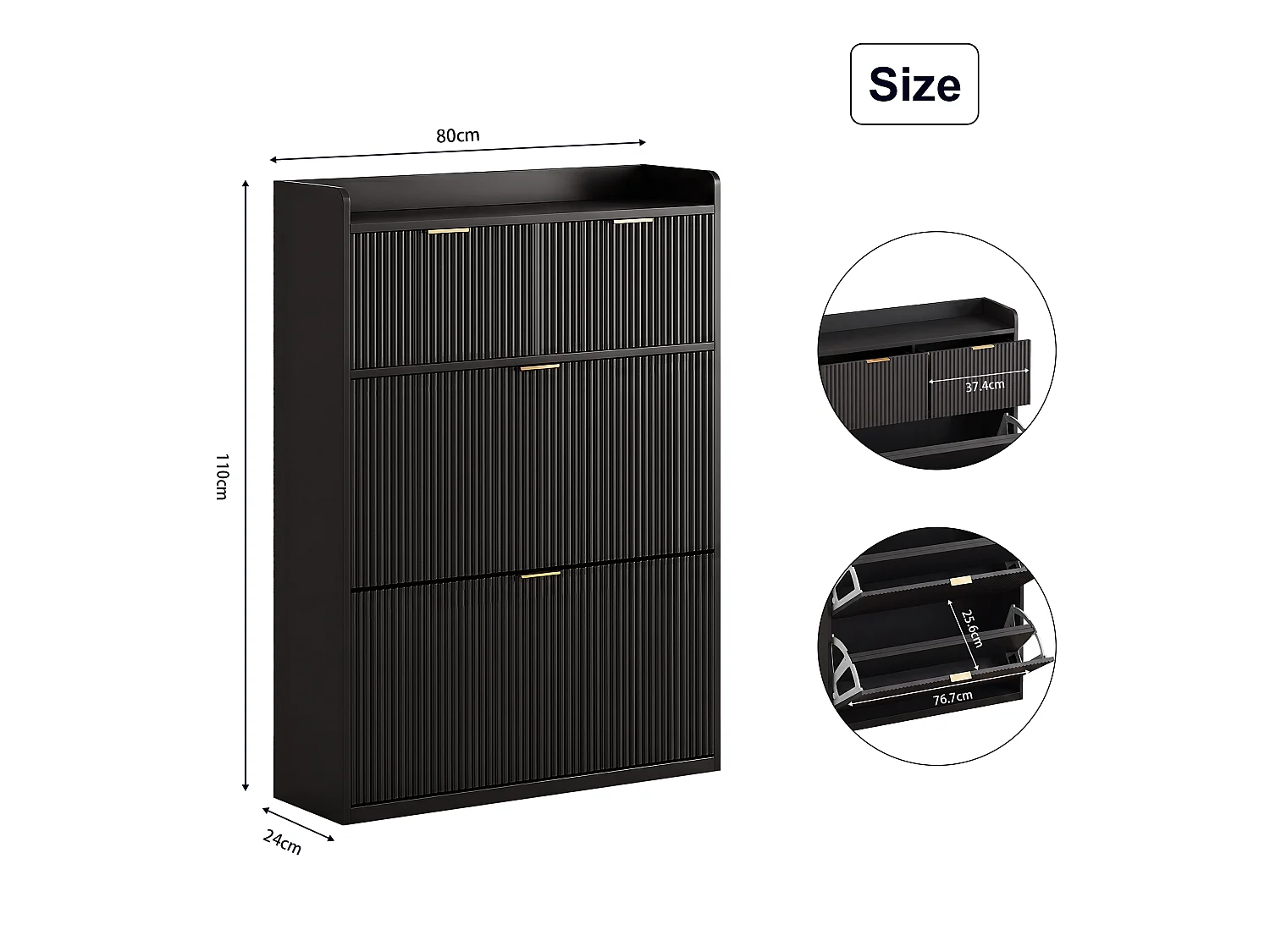 Meuble à Chaussures Slim pour Entrée, Armoire à Chaussures avec 2 Tiroirs Abattants, Organisateur de Chaussures Gain de Place, 80x24x110cm, Noir