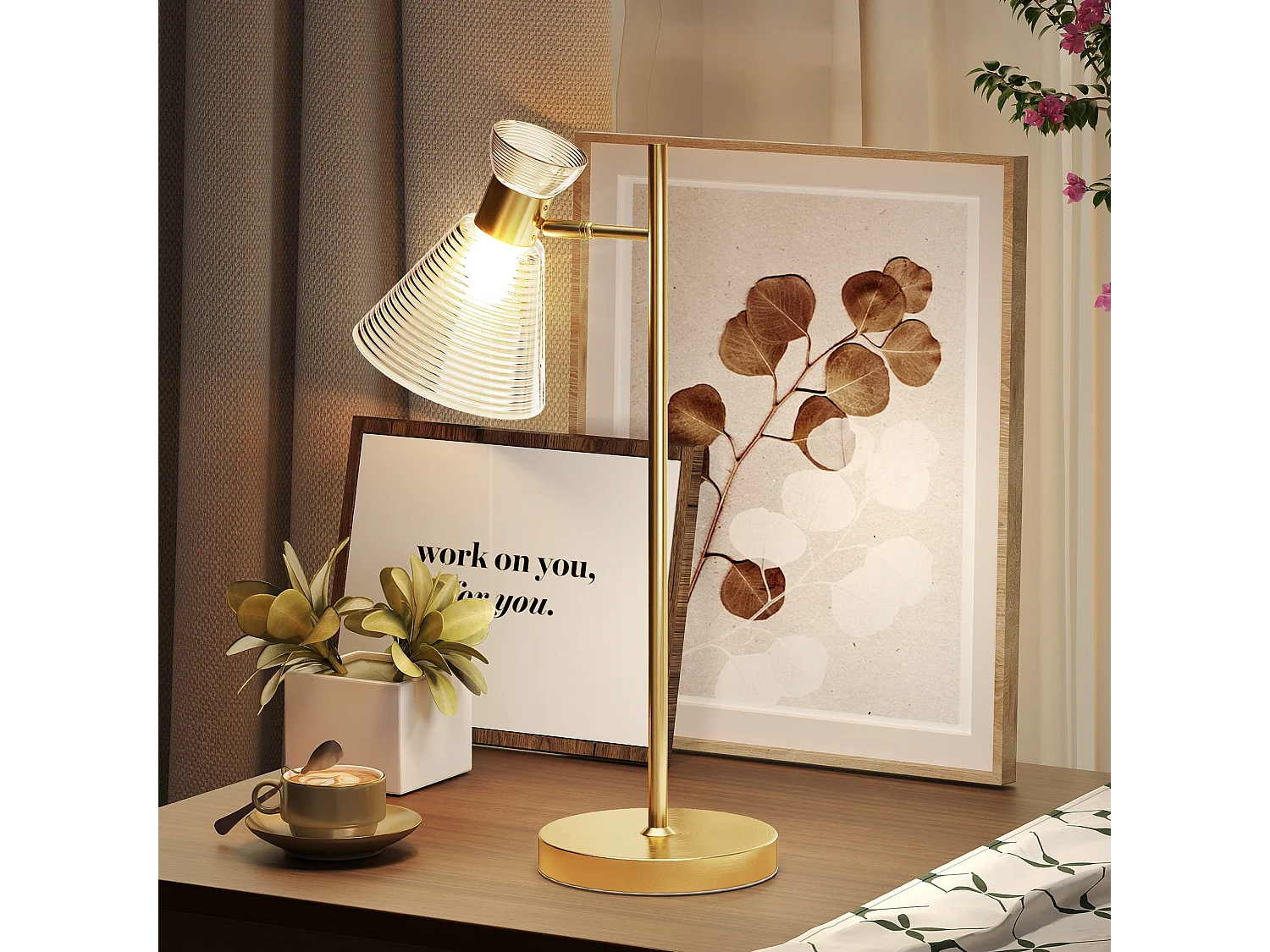Saha Gold Tone Modern Table Lamp with Adjustable Flower Head