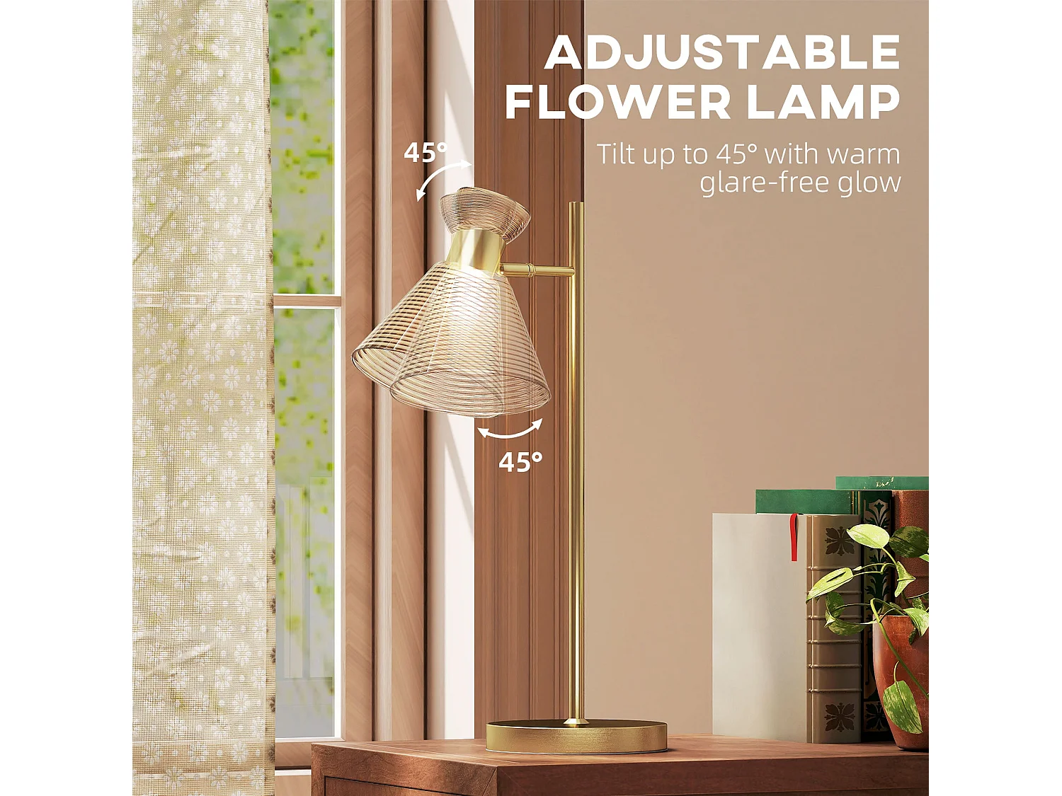 Saha Gold Tone Modern Table Lamp with Adjustable Flower Head