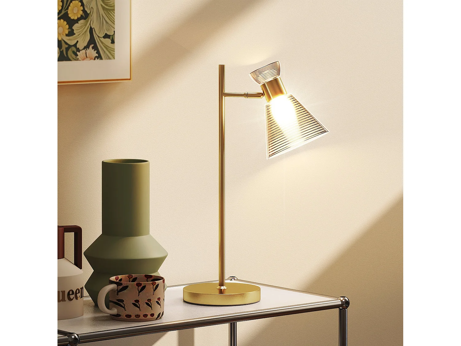 Saha Gold Tone Modern Table Lamp with Adjustable Flower Head