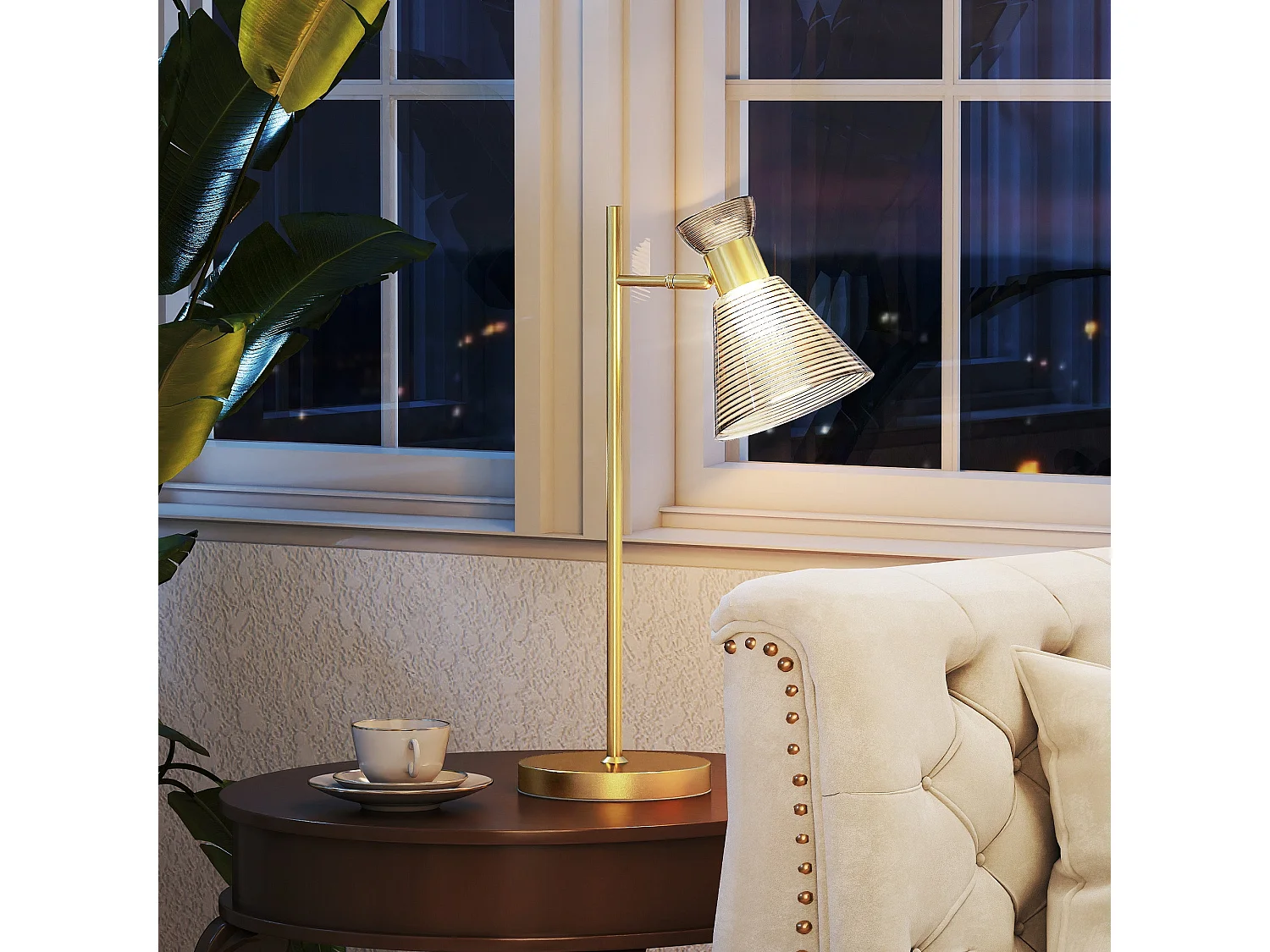 Saha Gold Tone Modern Table Lamp with Adjustable Flower Head