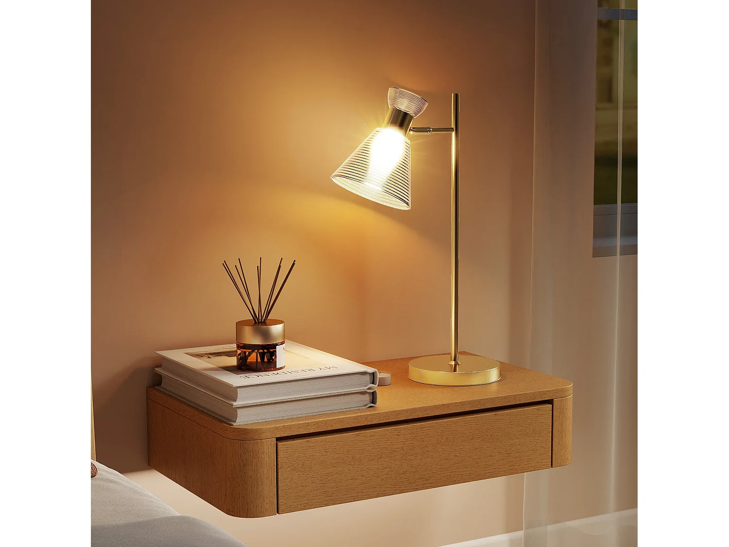 Saha Gold Tone Modern Table Lamp with Adjustable Flower Head