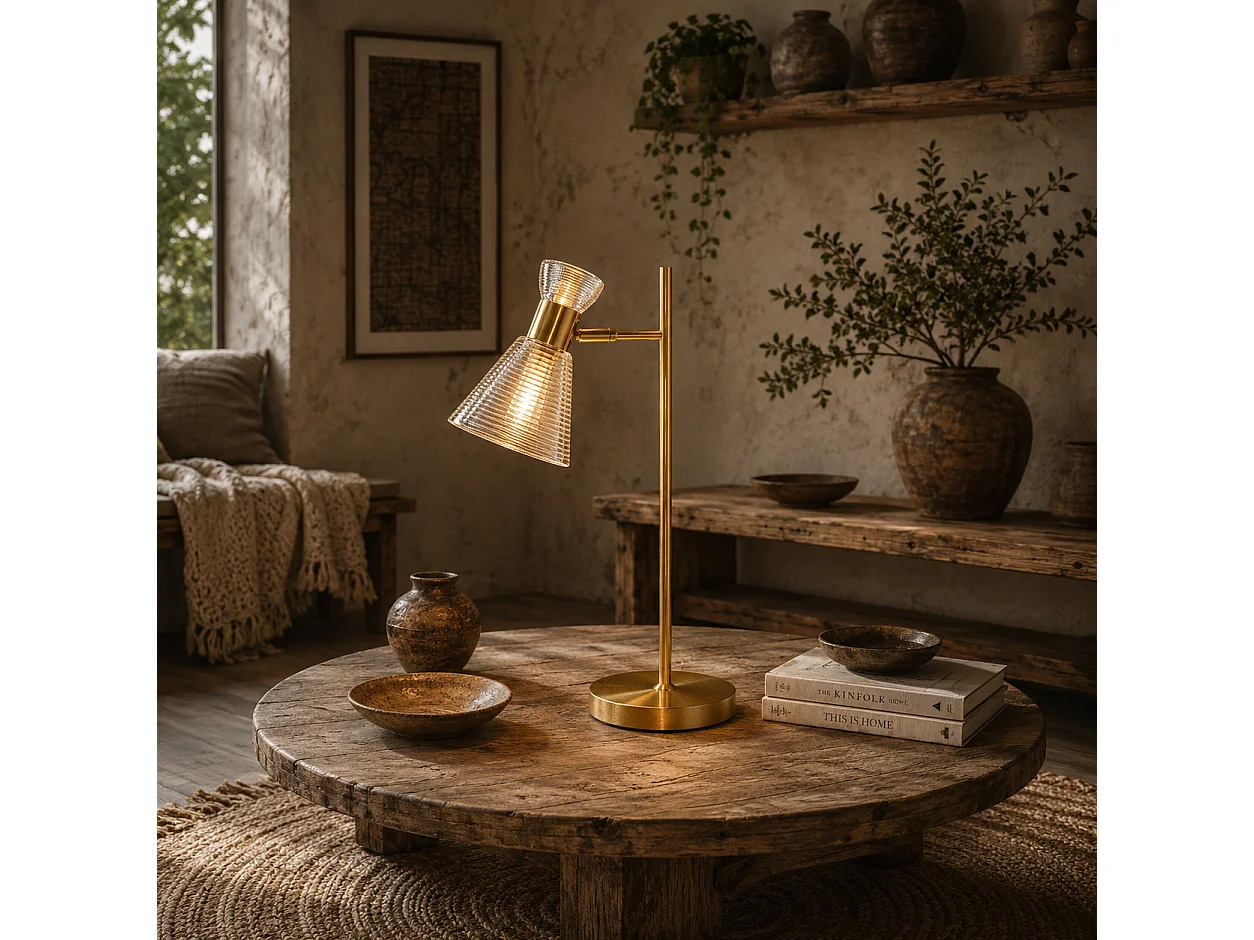 Saha Gold Tone Modern Table Lamp with Adjustable Flower Head