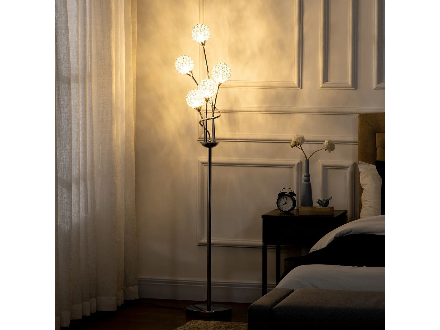 Silver Crystal Acrylic 5 Light Straight Floor Lamp 156cm