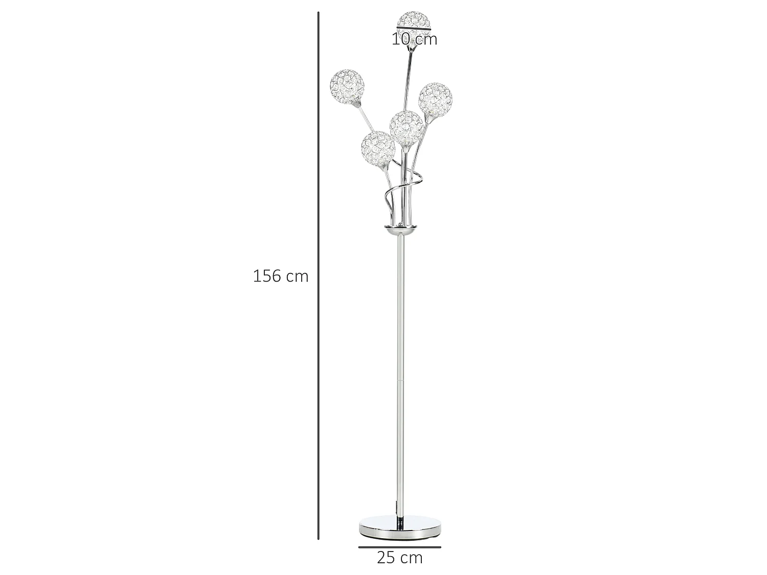 Silver Crystal Acrylic 5 Light Straight Floor Lamp 156cm