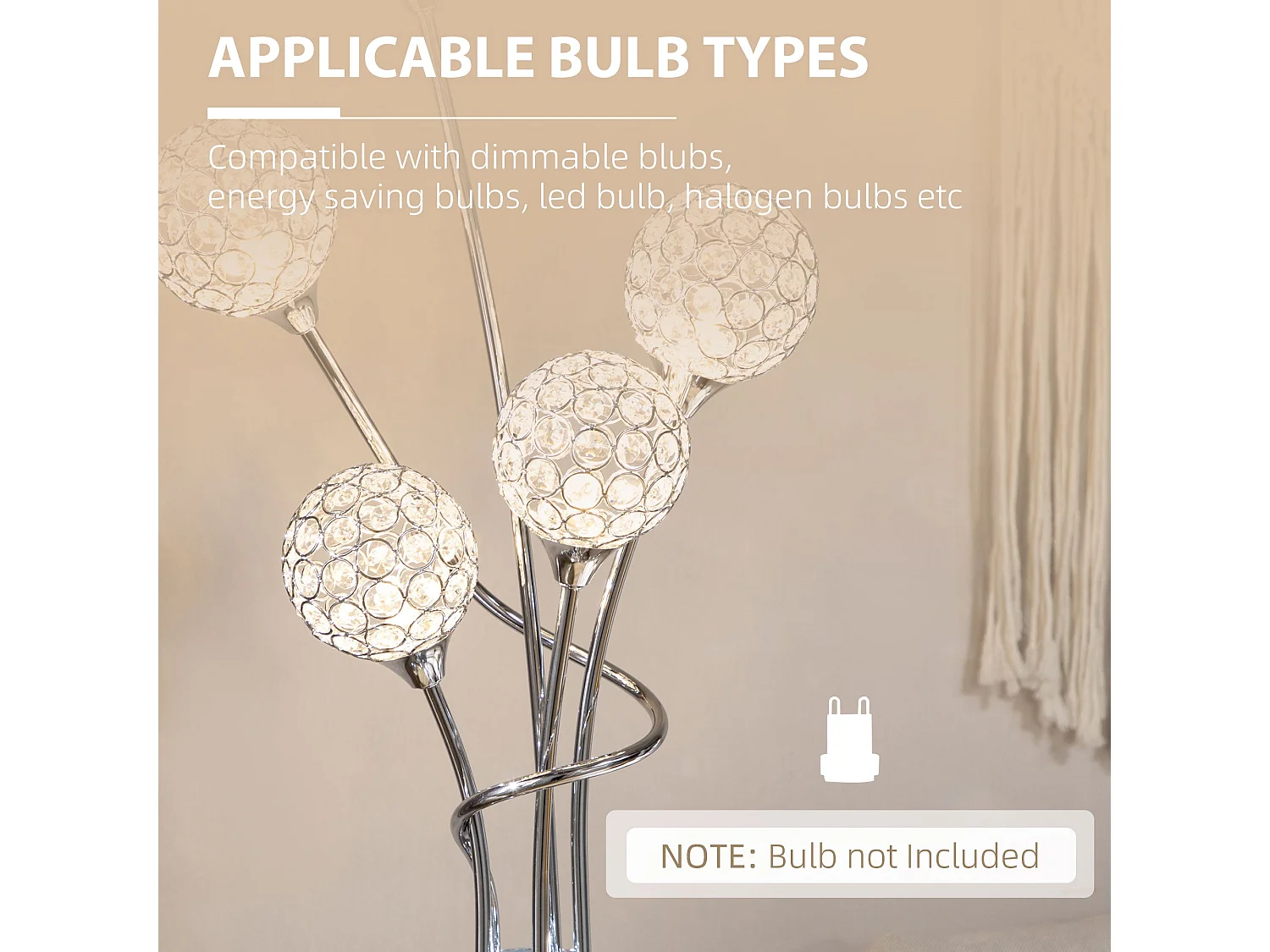 Silver Crystal Acrylic 5 Light Straight Floor Lamp 156cm