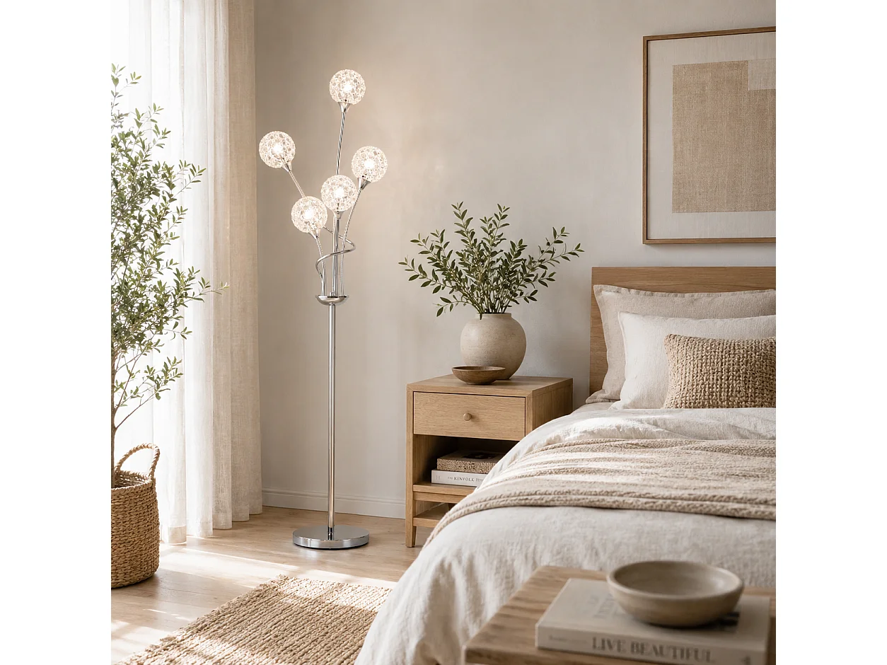 Silver Crystal Acrylic 5 Light Straight Floor Lamp 156cm