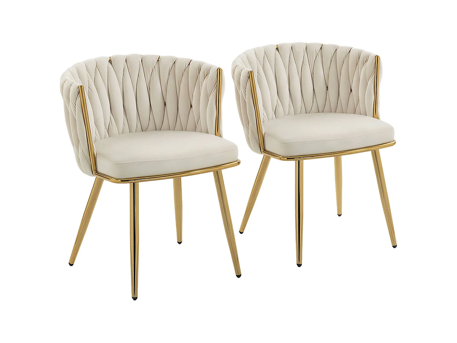 Sosura Set of 2 Cream Velvet Feel Dining Chairs with Woven Back and Armrests