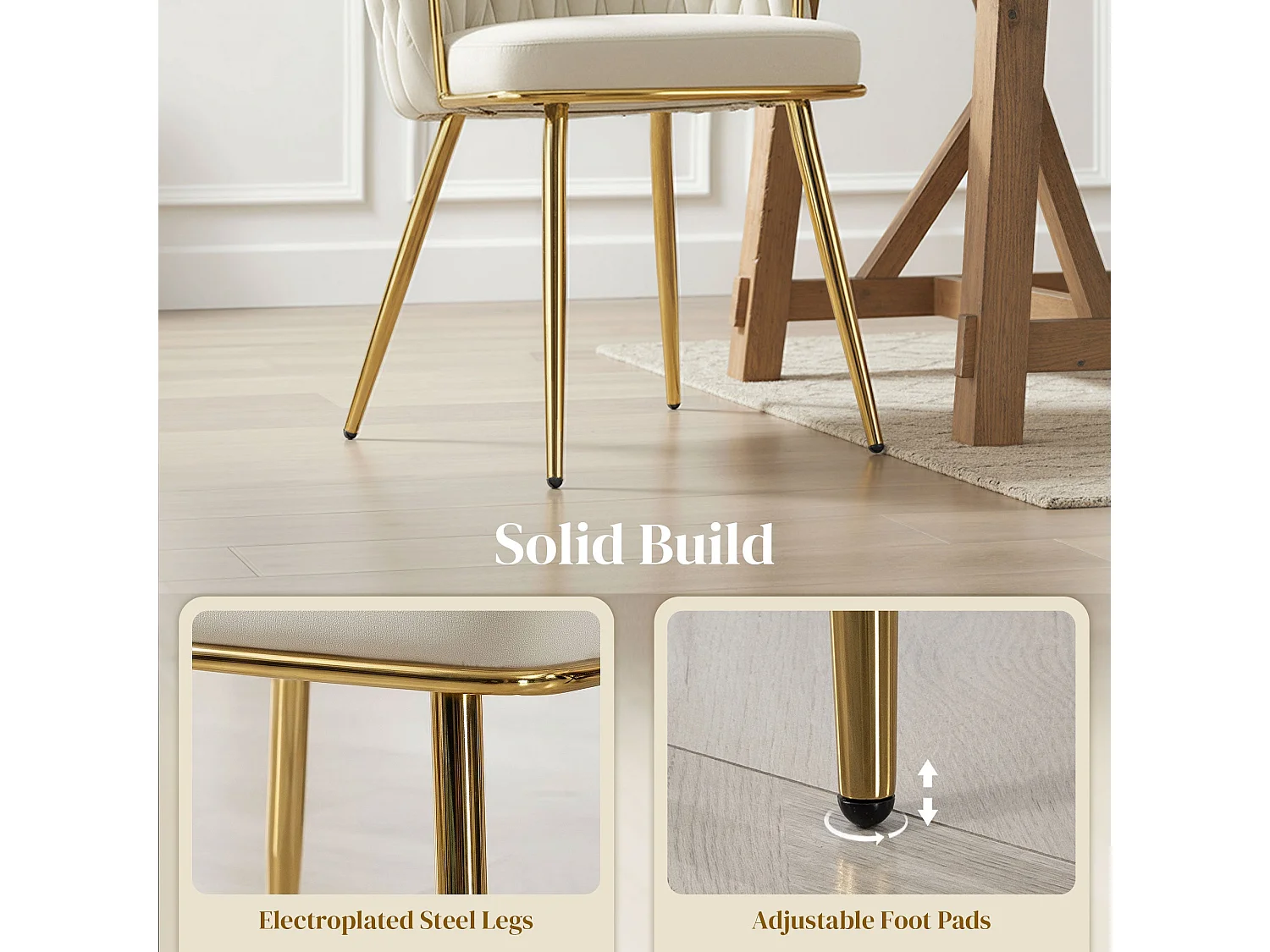 Sosura Set of 2 Cream Velvet Feel Dining Chairs with Woven Back and Armrests