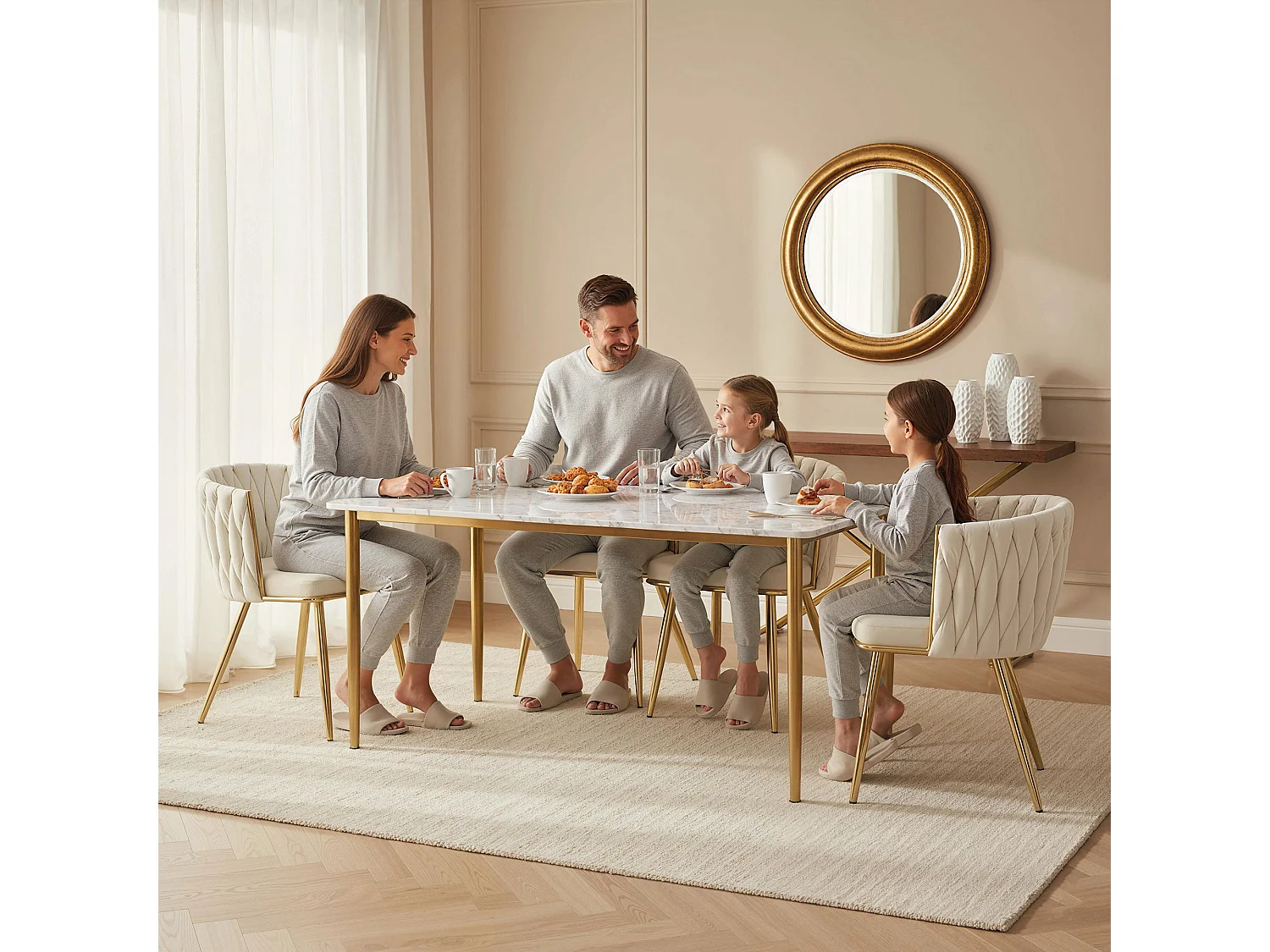 Sosura Set of 2 Cream Velvet Feel Dining Chairs with Woven Back and Armrests