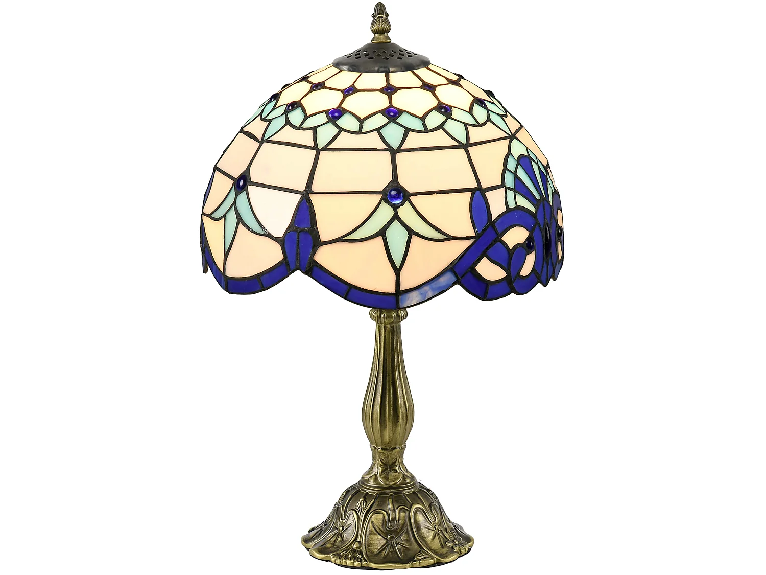 Repatto Handcrafted Blue and White Stained Glass Table Lamp Zinc Alloy Base E27