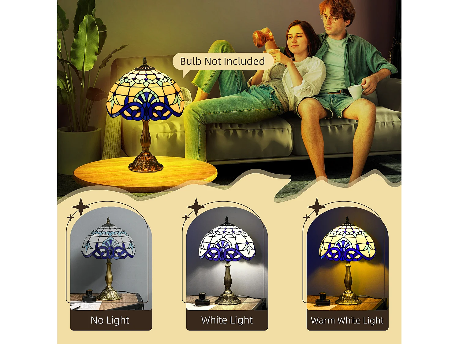 Repatto Handcrafted Blue and White Stained Glass Table Lamp Zinc Alloy Base E27