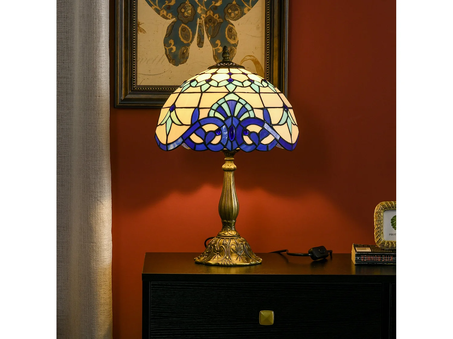 Repatto Handcrafted Blue and White Stained Glass Table Lamp Zinc Alloy Base E27