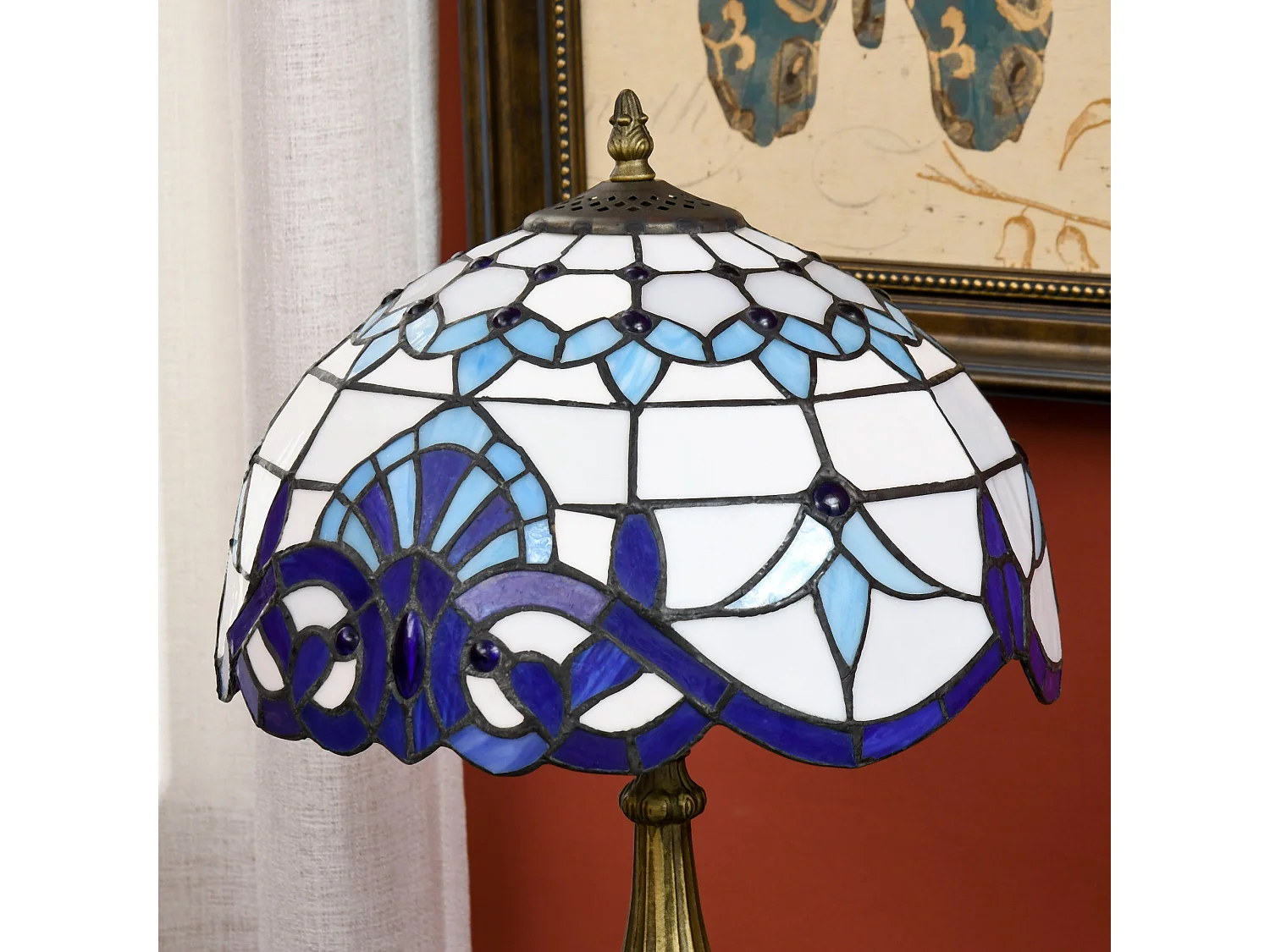 Repatto Handcrafted Blue and White Stained Glass Table Lamp Zinc Alloy Base E27