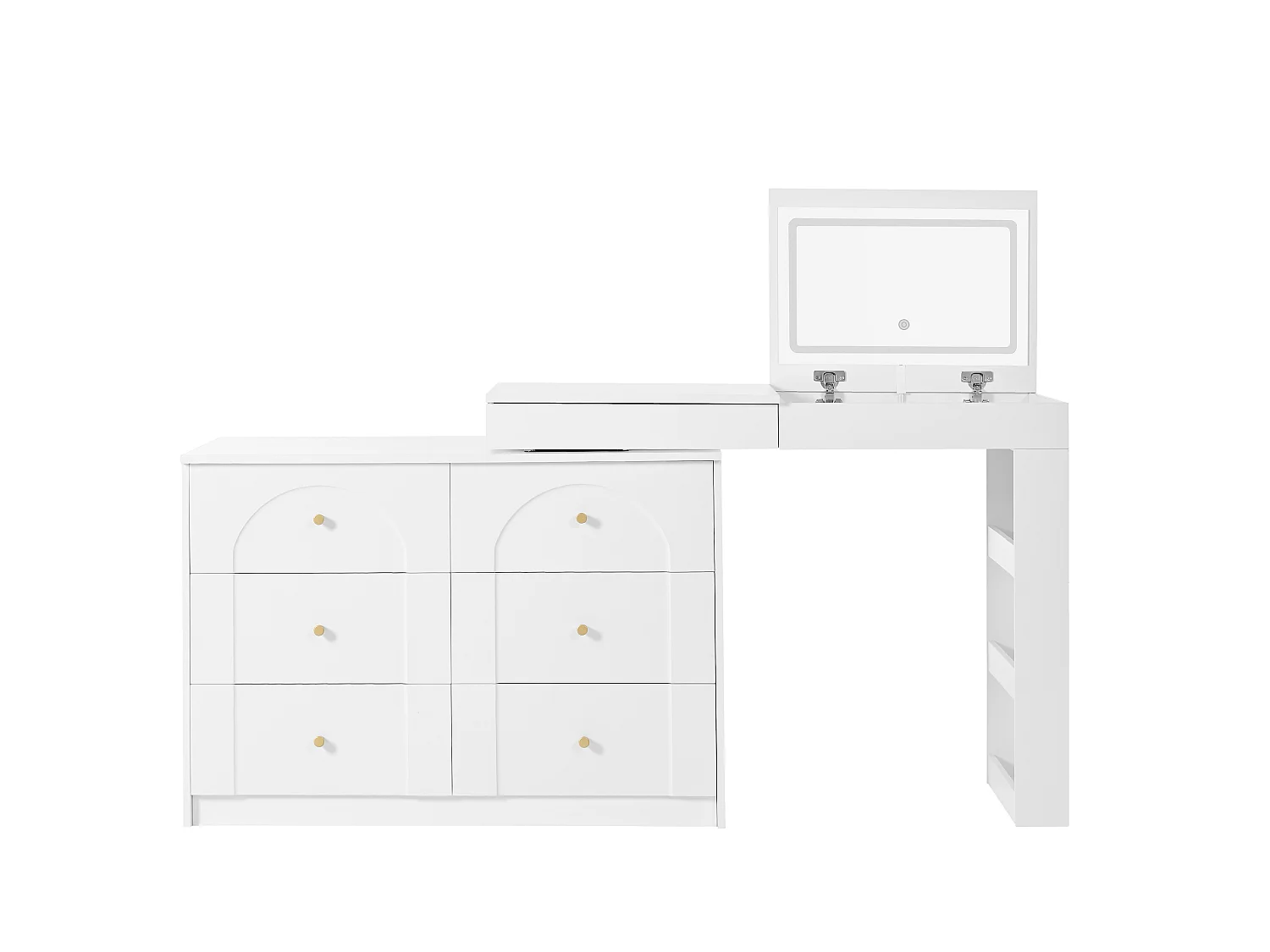 Dressing table with LED lighting 105x40x80 cm - with 7 drawers - with storage compartments - white