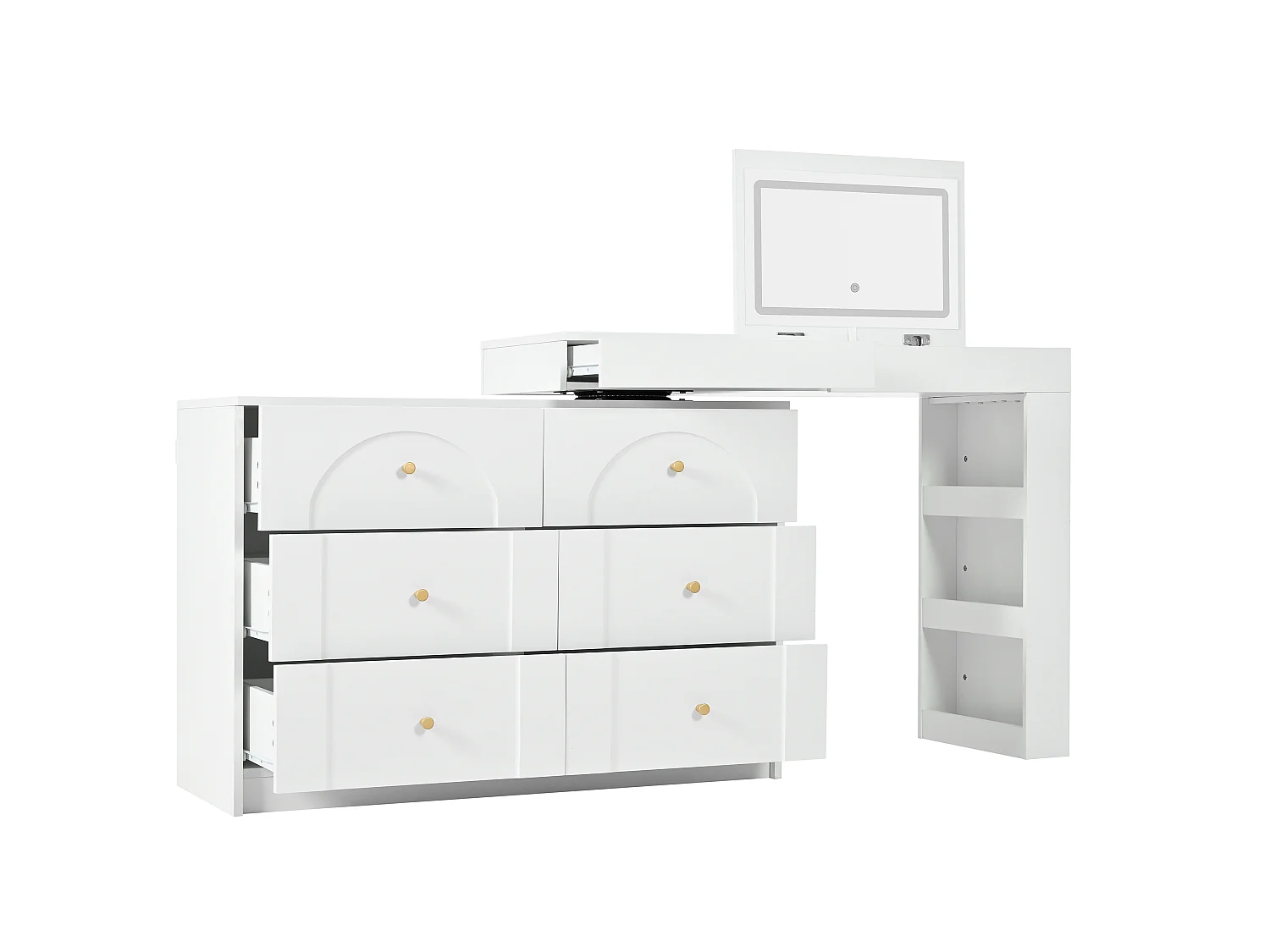 Dressing table with LED lighting 105x40x80 cm - with 7 drawers - with storage compartments - white