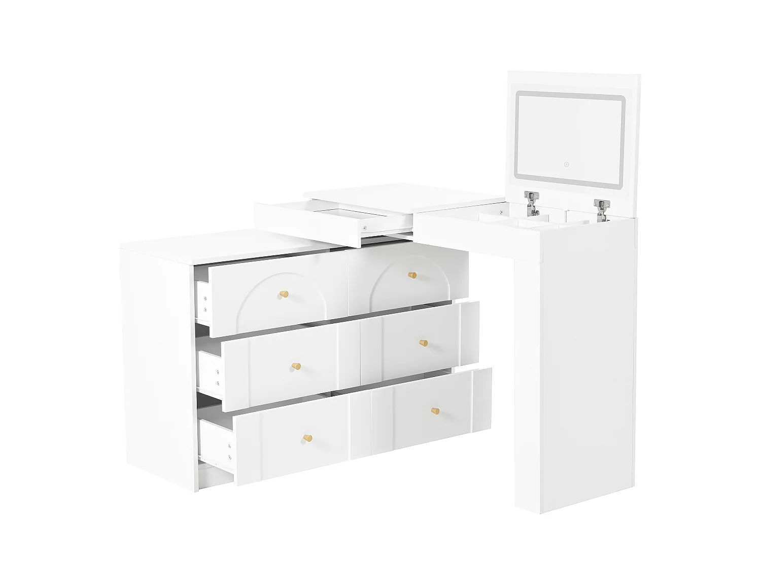 Dressing table with LED lighting 105x40x80 cm - with 7 drawers - with storage compartments - white