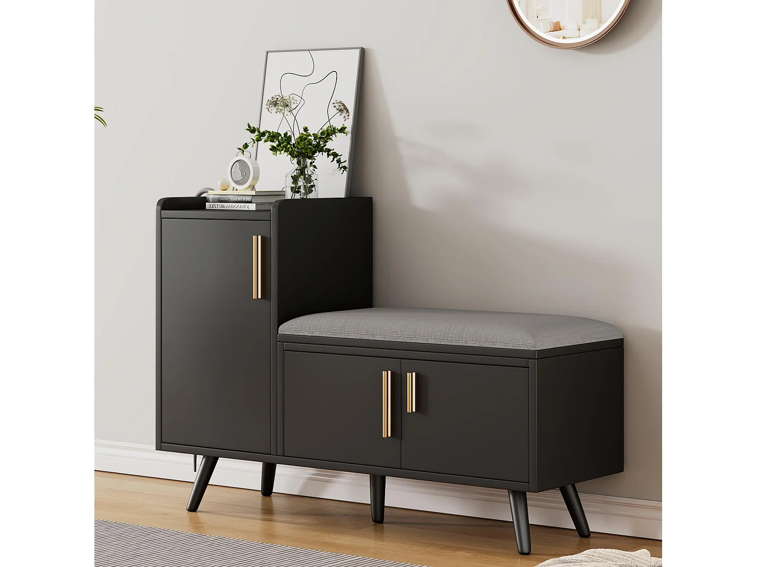 Shoe cabinet - with a bench and 3 doors - Black
