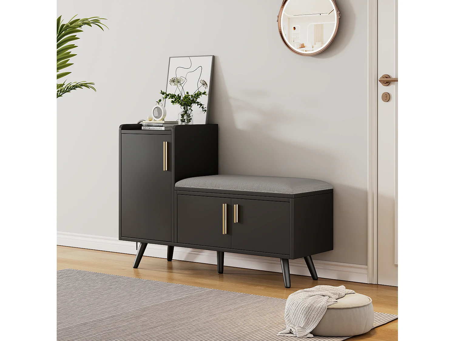 Shoe cabinet - with a bench and 3 doors - Black