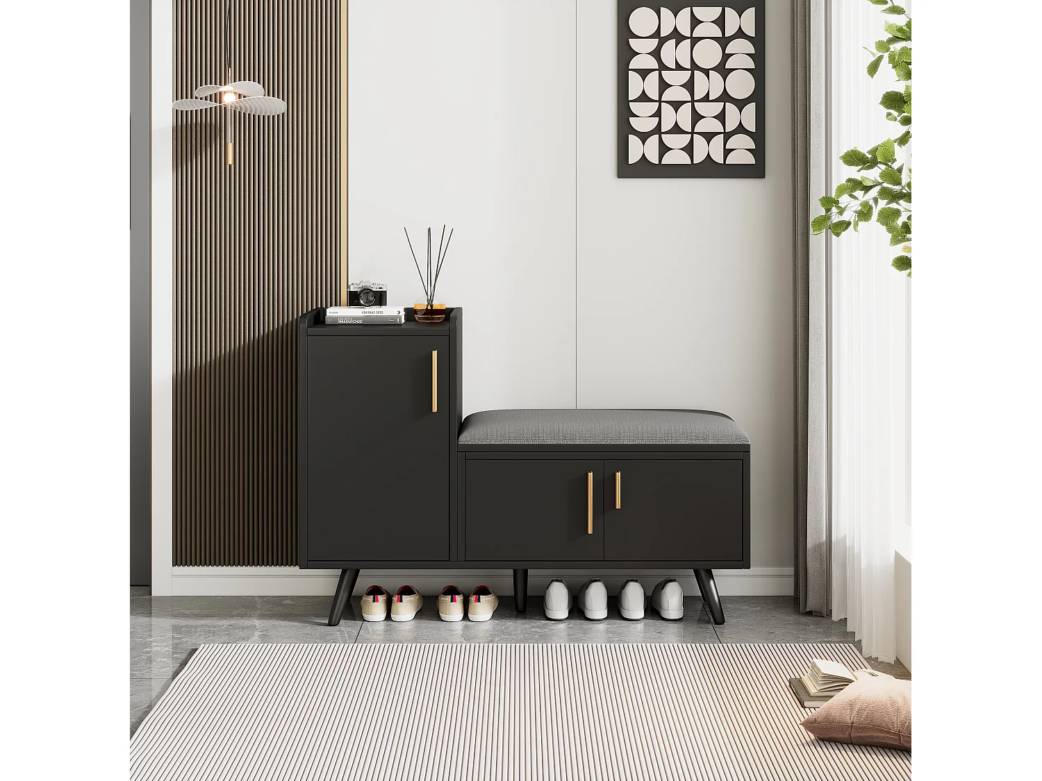 Shoe cabinet - with a bench and 3 doors - Black