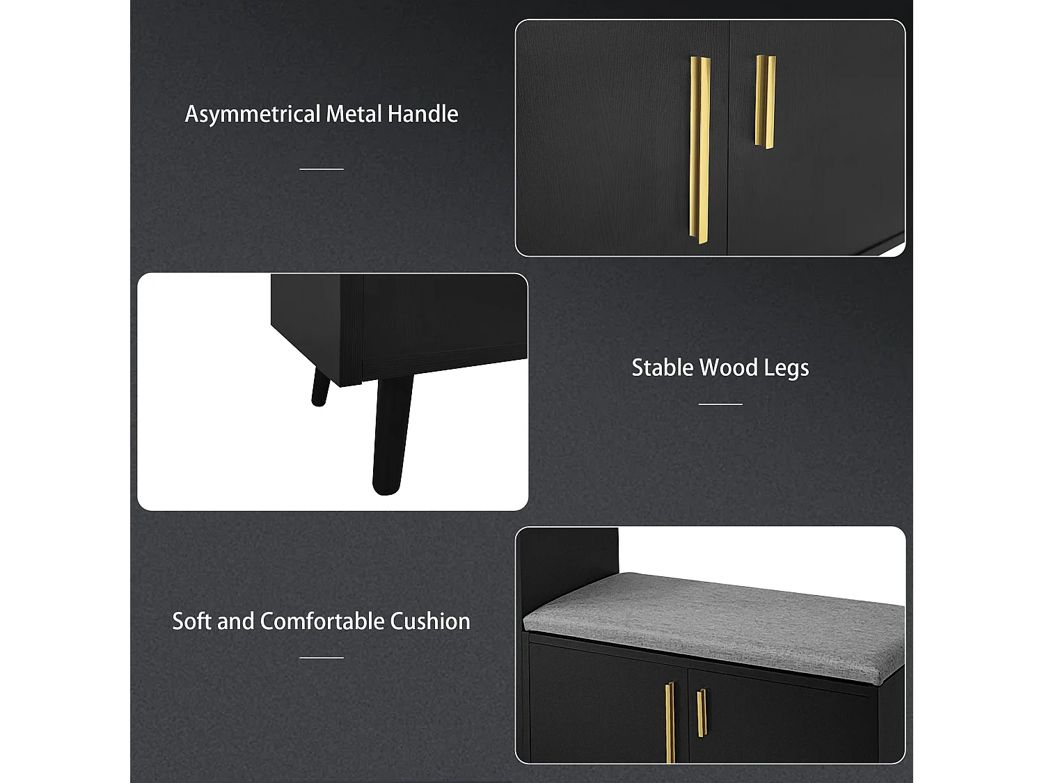 Shoe cabinet - with a bench and 3 doors - Black